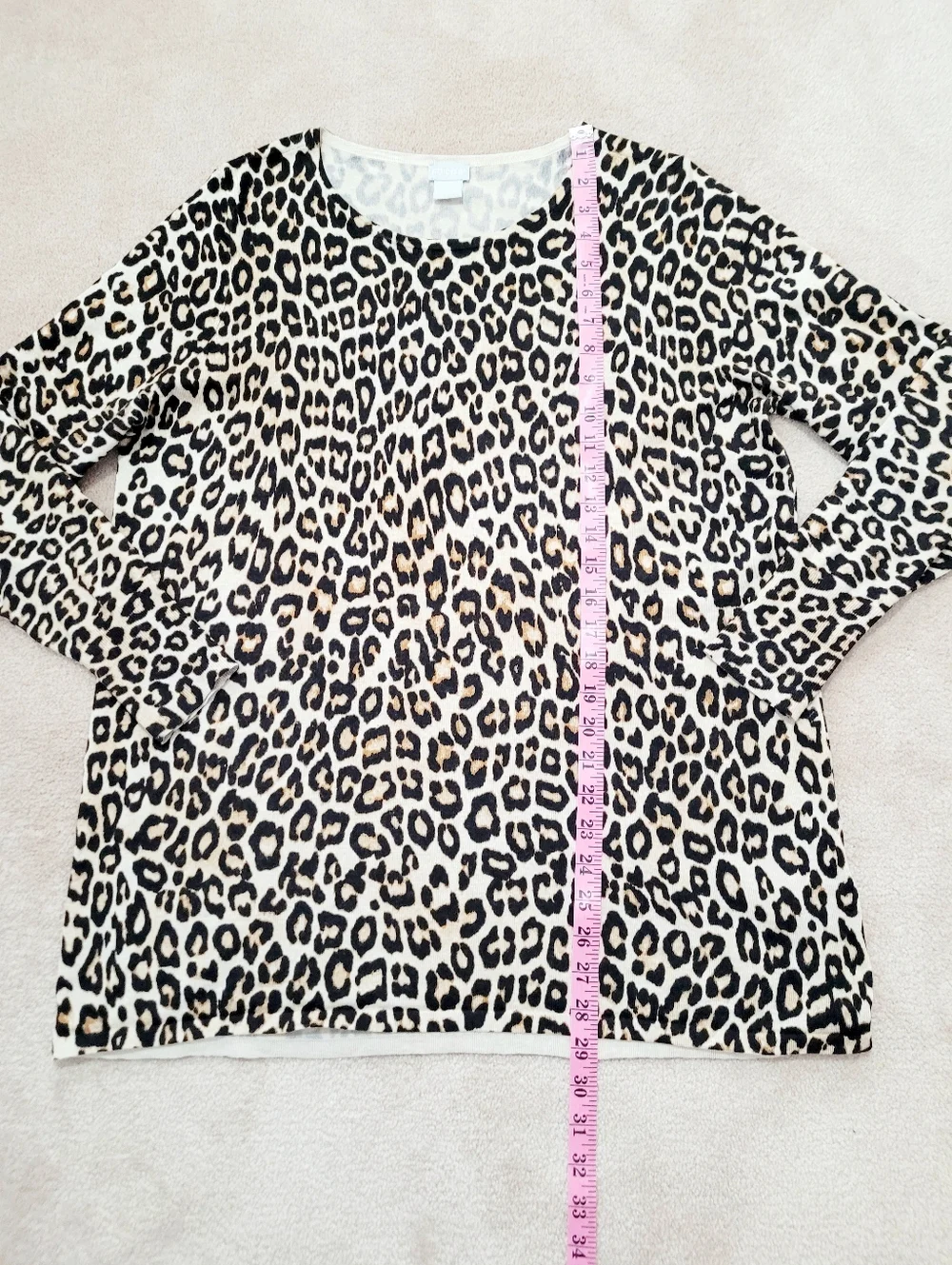 Chico’s Leopard Print Tunic Top Size Medium Animal Print Long Sleeve Stretch - Picture 10 of 11